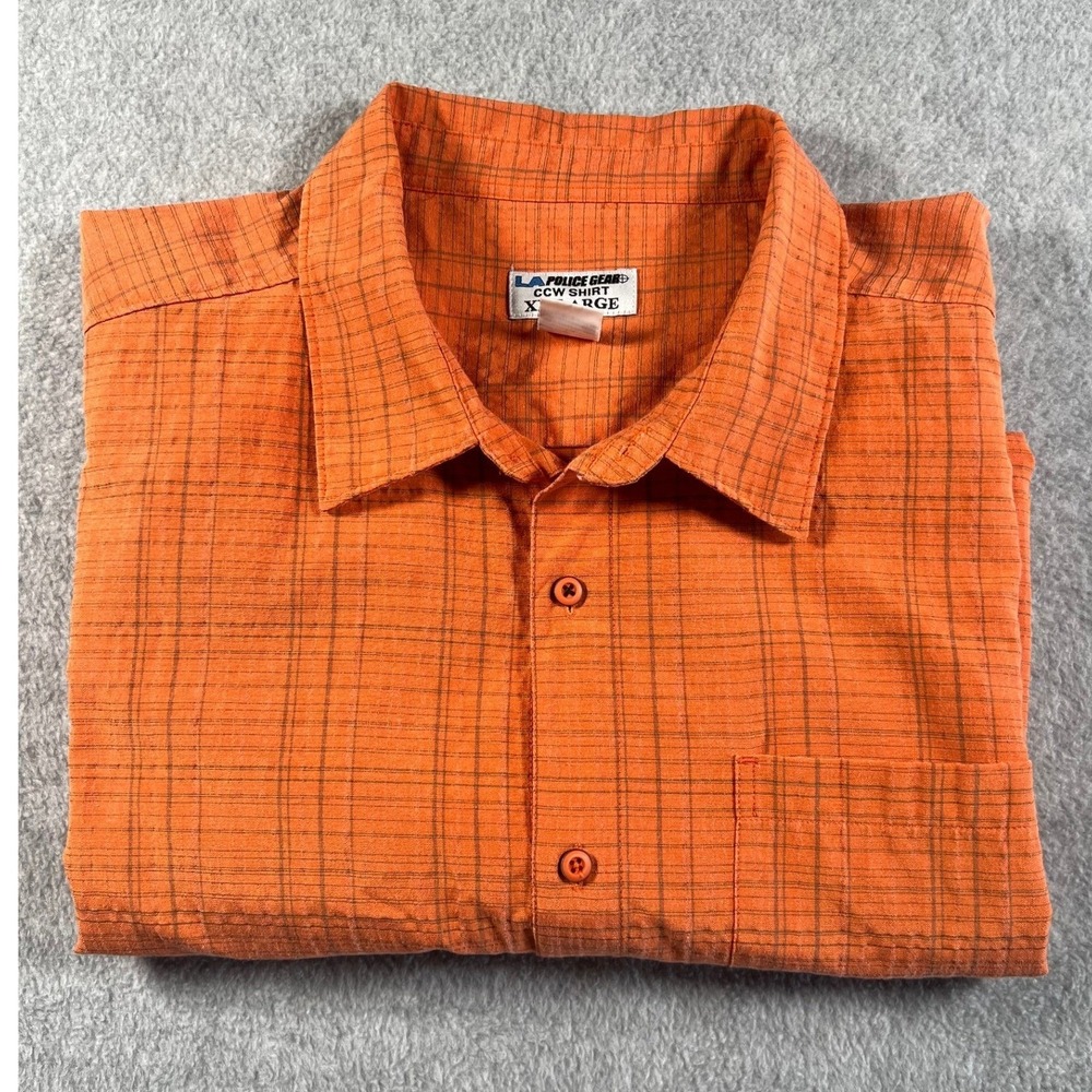 LA Police Gear CCW Shirt Mens 2XL Orange Plaid Snap Front Short Sleeve Tactical